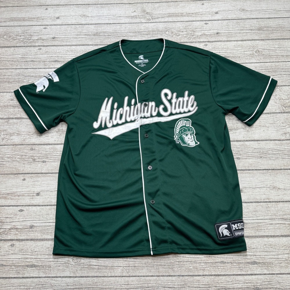 Michigan State Spartans Baseball Jersey Mens L Green MSU Button Sparty Stitched